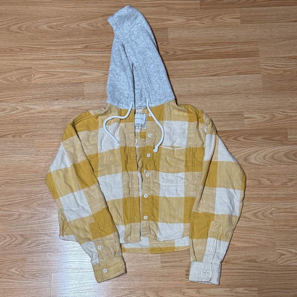 American Eagle Outfitters Yellow and Gray Plaid Shirt